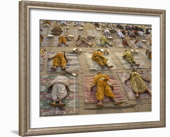 Students of a Sanskrit School Performing the Savasana Posture During Daily Yoga Lesson, India-null-Framed Photographic Print