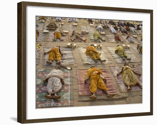 Students of a Sanskrit School Performing the Savasana Posture During Daily Yoga Lesson, India-null-Framed Photographic Print