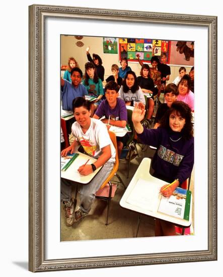 Students Raising Hands in 8th Grade Math Class-Bill Bachmann-Framed Photographic Print