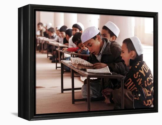 Students Read the Holy Quran During a Class in Herat, Afghanistan-null-Framed Premier Image Canvas