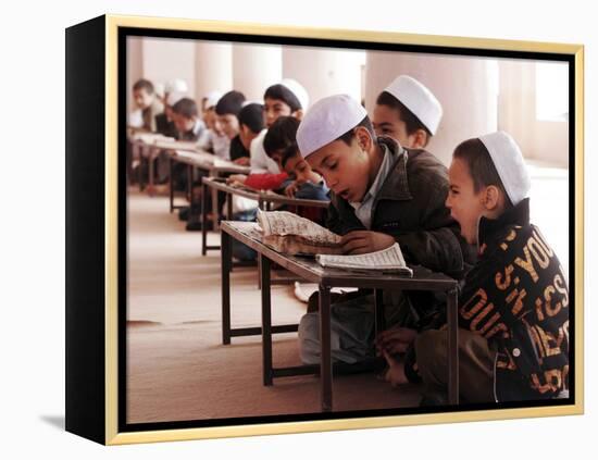Students Read the Holy Quran During a Class in Herat, Afghanistan-null-Framed Premier Image Canvas