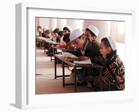 Students Read the Holy Quran During a Class in Herat, Afghanistan-null-Framed Photographic Print