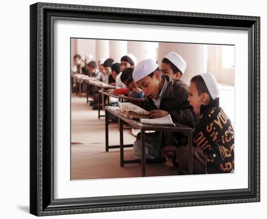 Students Read the Holy Quran During a Class in Herat, Afghanistan-null-Framed Photographic Print