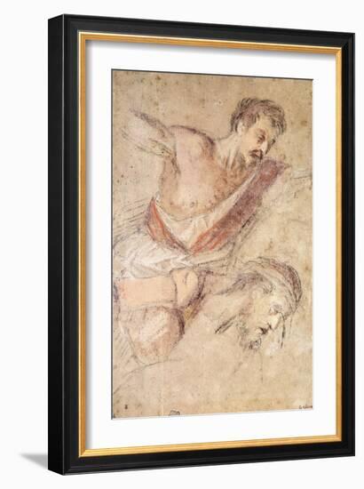 Studies for a Flagellation: a Man Scourging and the Head of Christ-Jacopo Bassano-Framed Giclee Print