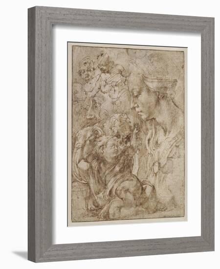 Studies for a Holy Family with John the Baptist as Child, 1505-Michelangelo Buonarroti-Framed Giclee Print