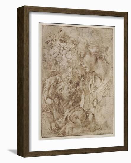 Studies for a Holy Family with John the Baptist as Child, 1505-Michelangelo Buonarroti-Framed Giclee Print