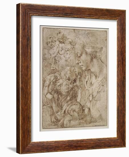 Studies for a Holy Family with John the Baptist as Child, 1505-Michelangelo Buonarroti-Framed Giclee Print