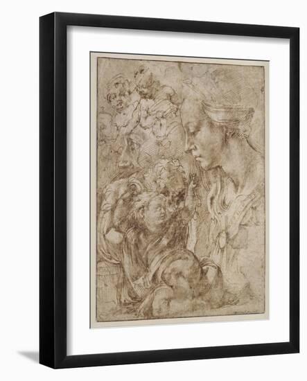Studies for a Holy Family with John the Baptist as Child, 1505-Michelangelo Buonarroti-Framed Giclee Print