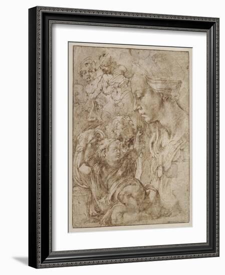 Studies for a Holy Family with John the Baptist as Child, 1505-Michelangelo Buonarroti-Framed Giclee Print