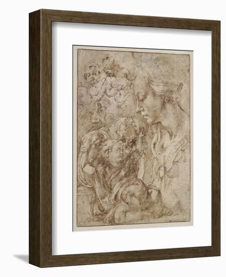 Studies for a Holy Family with John the Baptist as Child, 1505-Michelangelo Buonarroti-Framed Giclee Print