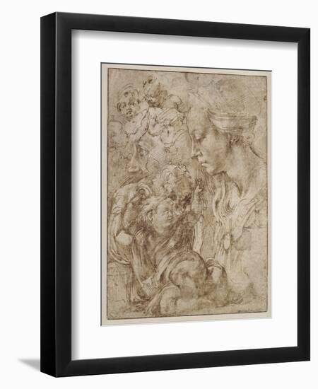 Studies for a Holy Family with John the Baptist as Child, 1505-Michelangelo Buonarroti-Framed Giclee Print