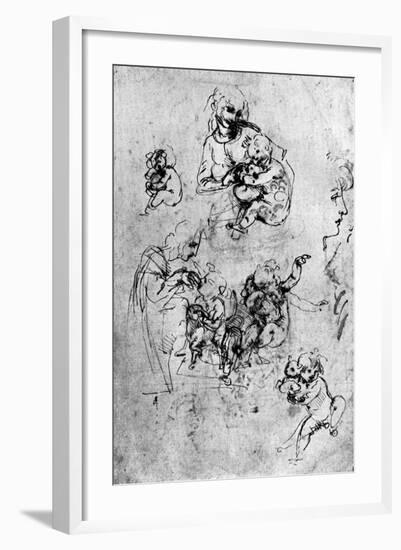 Studies for a Madonna Del Gatto, 15th Century-Leonardo da Vinci-Framed Giclee Print