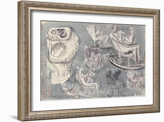 Studies for Rocking Chair and Internal/External Figure, 1948-Henry Moore-Framed Giclee Print