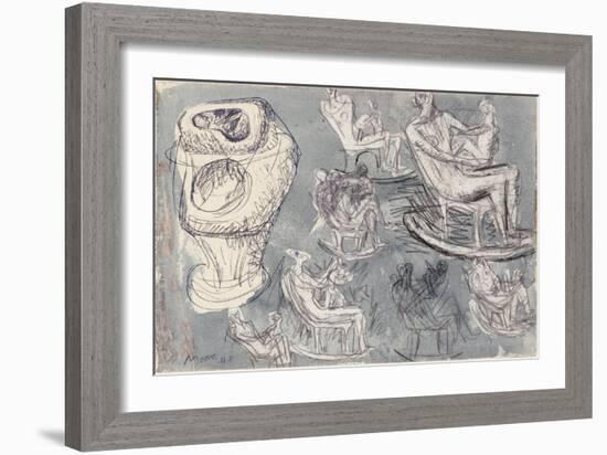 Studies for Rocking Chair and Internal/External Figure, 1948-Henry Moore-Framed Giclee Print