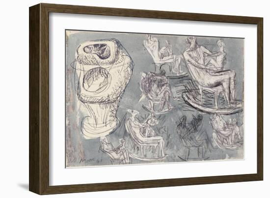 Studies for Rocking Chair and Internal/External Figure, 1948-Henry Moore-Framed Giclee Print
