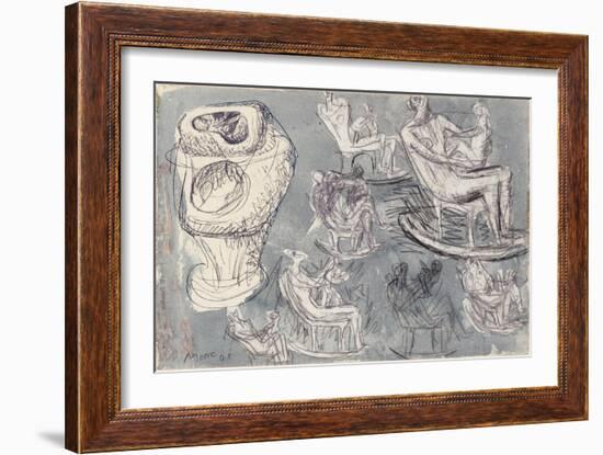 Studies for Rocking Chair and Internal/External Figure, 1948-Henry Moore-Framed Giclee Print