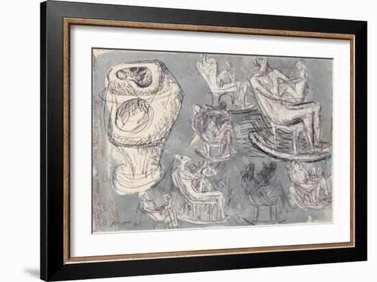 Studies for Rocking Chair and Internal/External Figure, 1948-Henry Moore-Framed Giclee Print