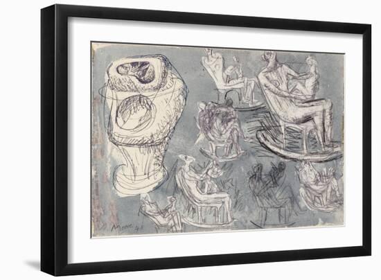 Studies for Rocking Chair and Internal/External Figure, 1948-Henry Moore-Framed Giclee Print