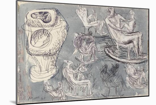 Studies for Rocking Chair and Internal/External Figure, 1948-Henry Moore-Mounted Giclee Print