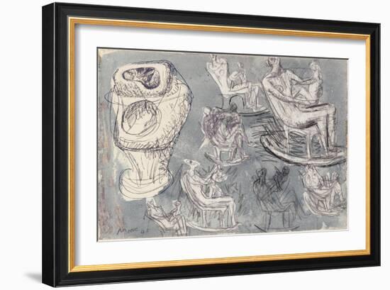 Studies for Rocking Chair and Internal/External Figure, 1948-Henry Moore-Framed Giclee Print