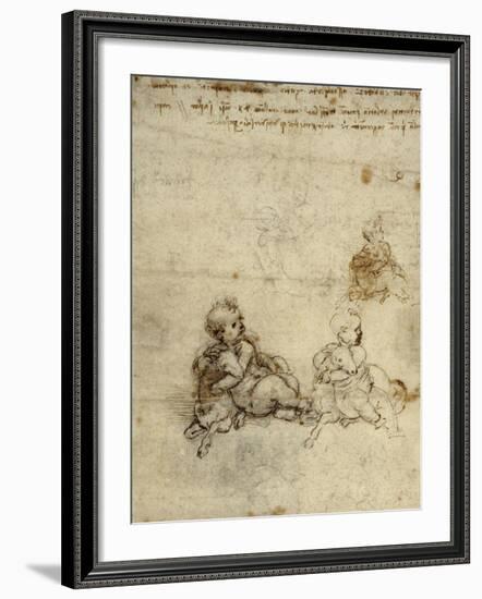 Studies for the Christ Child with a Lamb (recto)-Leonardo Da Vinci-Framed Art Print