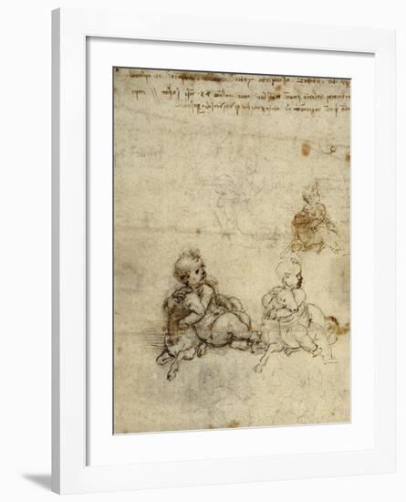 Studies for the Christ Child with a Lamb (recto)-Leonardo Da Vinci-Framed Art Print