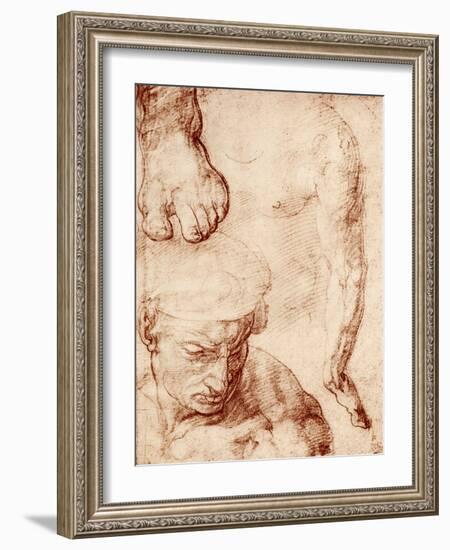 Studies for the Figure of the Cross-Bearer in the Last Judgement, Sistine Chapel, Rome, 1913-Michelangelo Buonarroti-Framed Giclee Print