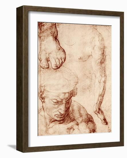 Studies for the Figure of the Cross-Bearer in the Last Judgement, Sistine Chapel, Rome, 1913-Michelangelo Buonarroti-Framed Giclee Print