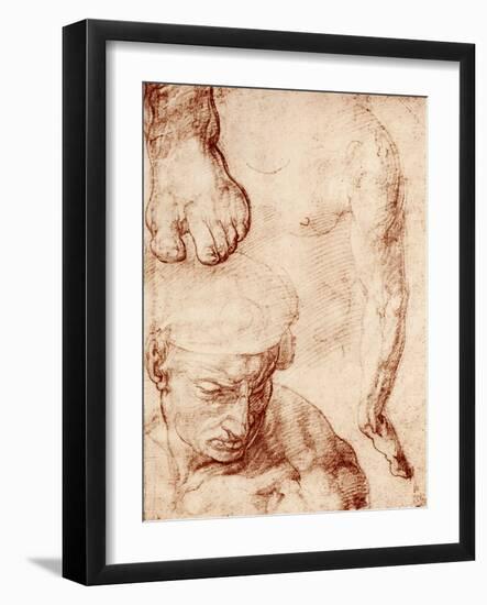 Studies for the Figure of the Cross-Bearer in the Last Judgement, Sistine Chapel, Rome, 1913-Michelangelo Buonarroti-Framed Giclee Print