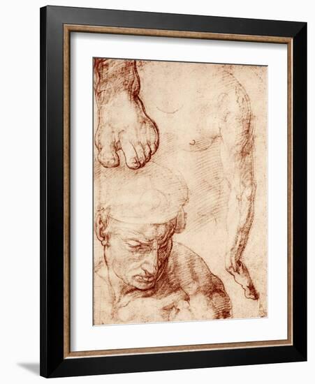 Studies for the Figure of the Cross-Bearer in the Last Judgement, Sistine Chapel, Rome, 1913-Michelangelo Buonarroti-Framed Giclee Print