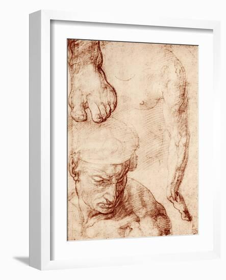 Studies for the Figure of the Cross-Bearer in the Last Judgement, Sistine Chapel, Rome, 1913-Michelangelo Buonarroti-Framed Giclee Print