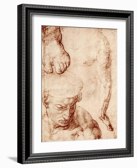 Studies for the Figure of the Cross-Bearer in the Last Judgement, Sistine Chapel, Rome, 1913-Michelangelo Buonarroti-Framed Giclee Print