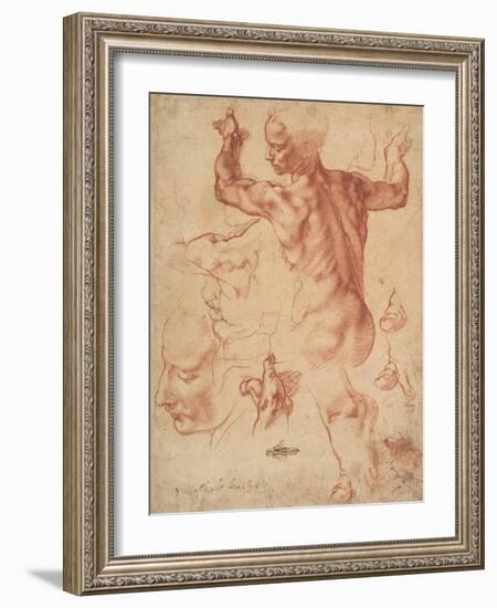 Studies for the Libyan Sibyl (recto), c.1510-11-Michelangelo Buonarroti-Framed Giclee Print