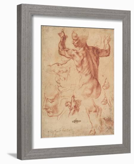 Studies for the Libyan Sibyl (recto), c.1510-11-Michelangelo Buonarroti-Framed Giclee Print