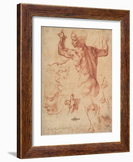 Studies for the Libyan Sibyl (recto), c.1510-11-Michelangelo Buonarroti-Framed Giclee Print