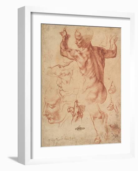 Studies for the Libyan Sibyl (recto), c.1510-11-Michelangelo Buonarroti-Framed Giclee Print