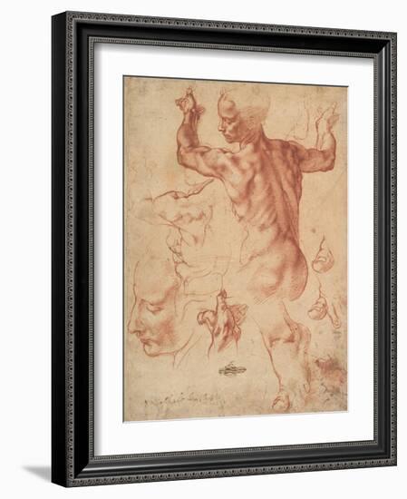 Studies for the Libyan Sibyl (recto), c.1510-11-Michelangelo Buonarroti-Framed Giclee Print