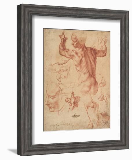 Studies for the Libyan Sibyl (recto), c.1510-11-Michelangelo Buonarroti-Framed Giclee Print