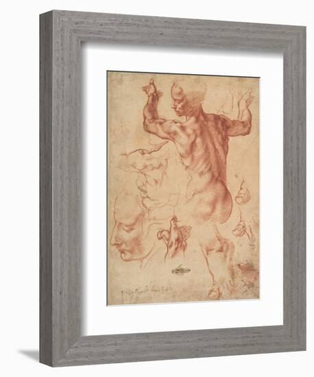 Studies for the Libyan Sibyl (recto), c.1510-11-Michelangelo Buonarroti-Framed Giclee Print