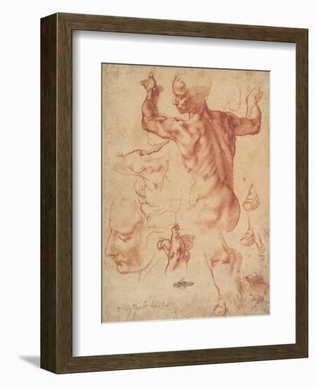 Studies for the Libyan Sibyl (recto), c.1510-11-Michelangelo Buonarroti-Framed Giclee Print