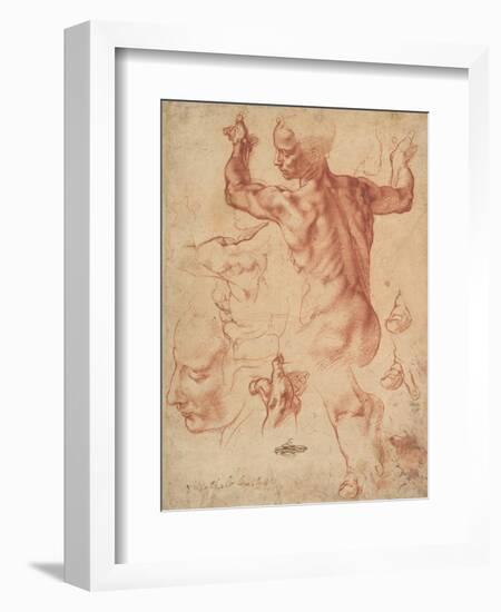 Studies for the Libyan Sibyl (recto), c.1510-11-Michelangelo Buonarroti-Framed Giclee Print