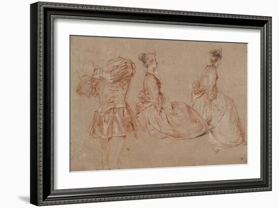 Studies of a Flute-Player and Two Women, 1717-Jean-Antoine Watteau-Framed Giclee Print