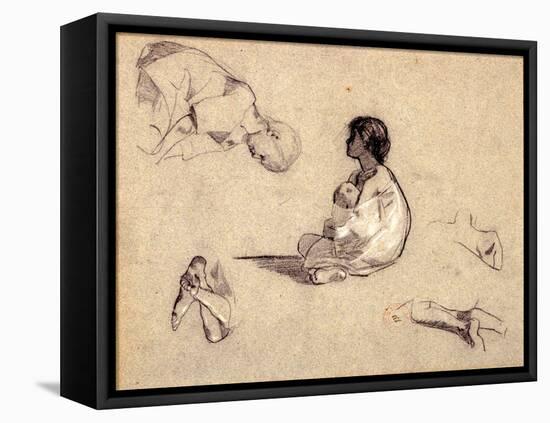 Studies of Arab Children (Charcoal & Bodycolour on Blue Paper)-Eugene Fromentin-Framed Premier Image Canvas