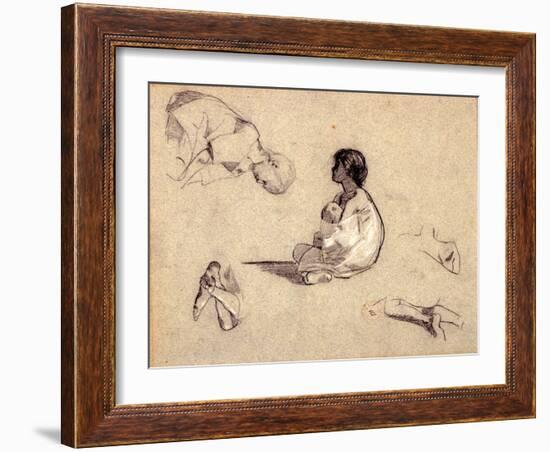 Studies of Arab Children (Charcoal & Bodycolour on Blue Paper)-Eugene Fromentin-Framed Giclee Print