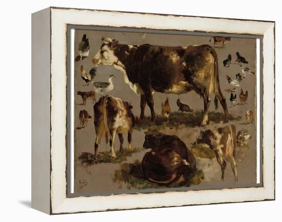 Studies of Cows, Hens, Roosters, a Goose and a Sheep (Oil on Canvas)-Rosa Bonheur-Framed Premier Image Canvas