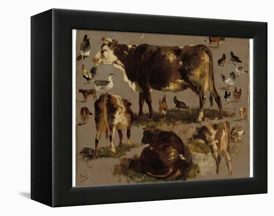 Studies of Cows, Hens, Roosters, a Goose and a Sheep (Oil on Canvas)-Rosa Bonheur-Framed Premier Image Canvas