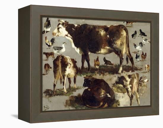 Studies of Cows, Hens, Roosters, a Goose and a Sheep-Rosa Bonheur-Framed Premier Image Canvas