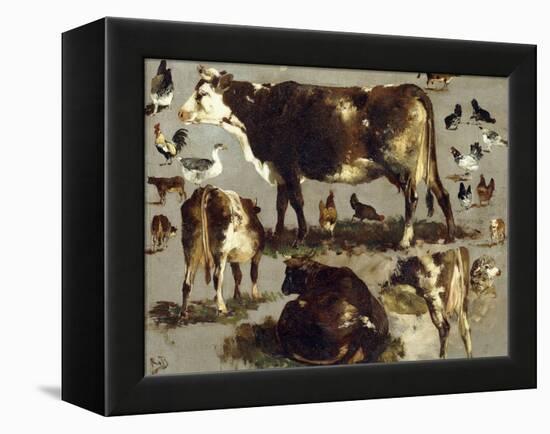 Studies of Cows, Hens, Roosters, a Goose and a Sheep-Rosa Bonheur-Framed Premier Image Canvas