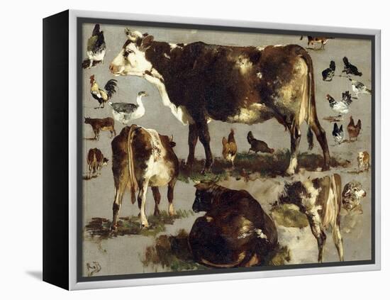 Studies of Cows, Hens, Roosters, a Goose and a Sheep-Rosa Bonheur-Framed Premier Image Canvas