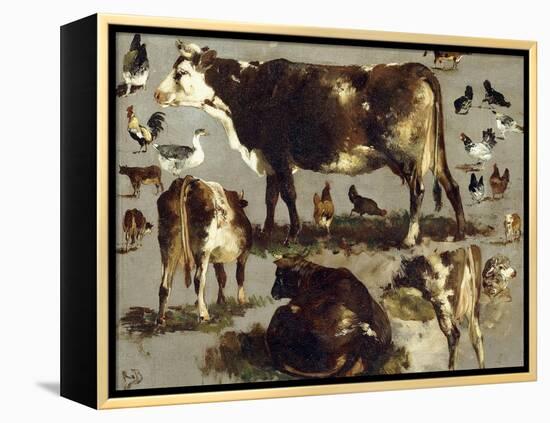 Studies of Cows, Hens, Roosters, a Goose and a Sheep-Rosa Bonheur-Framed Premier Image Canvas